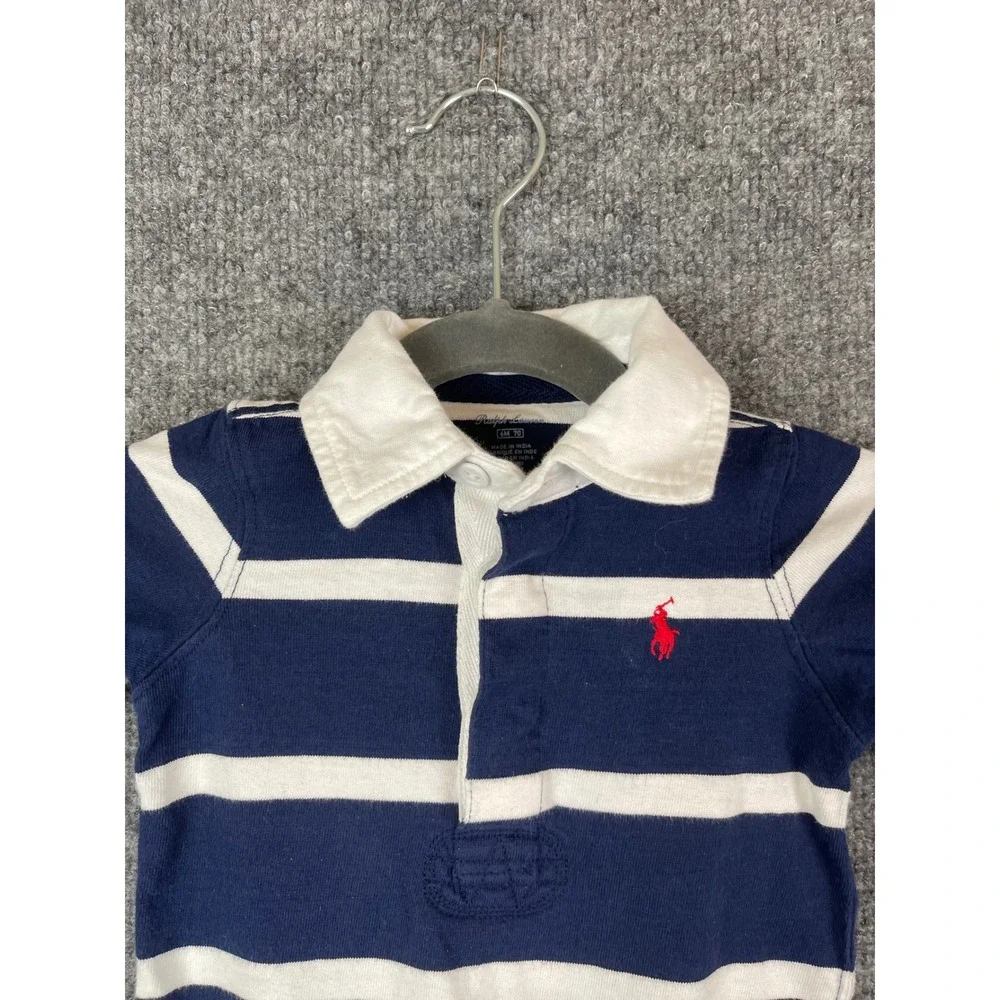 Ralph Lauren Rugby Coverall Baby 6M Navy Blue White Striped LS
